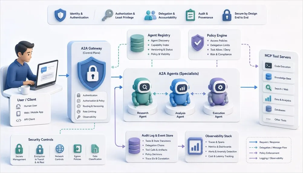 A2A and MCP agent security with identity, gateway, and audit layers