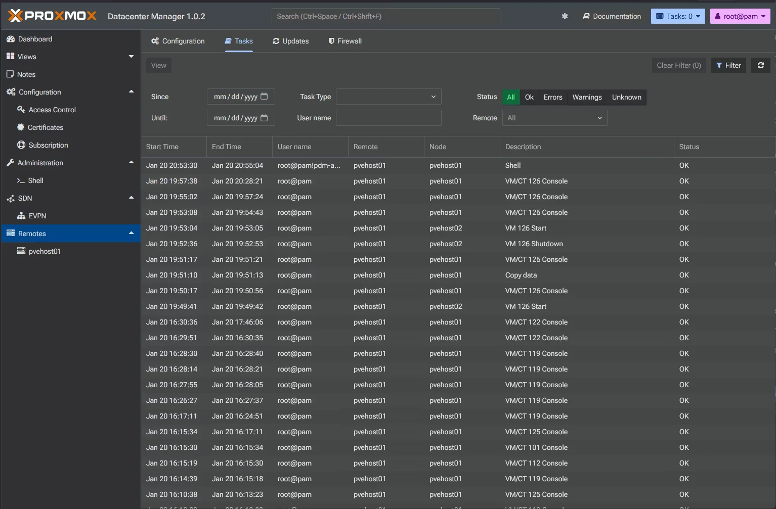 Tasks and Logs Filtering