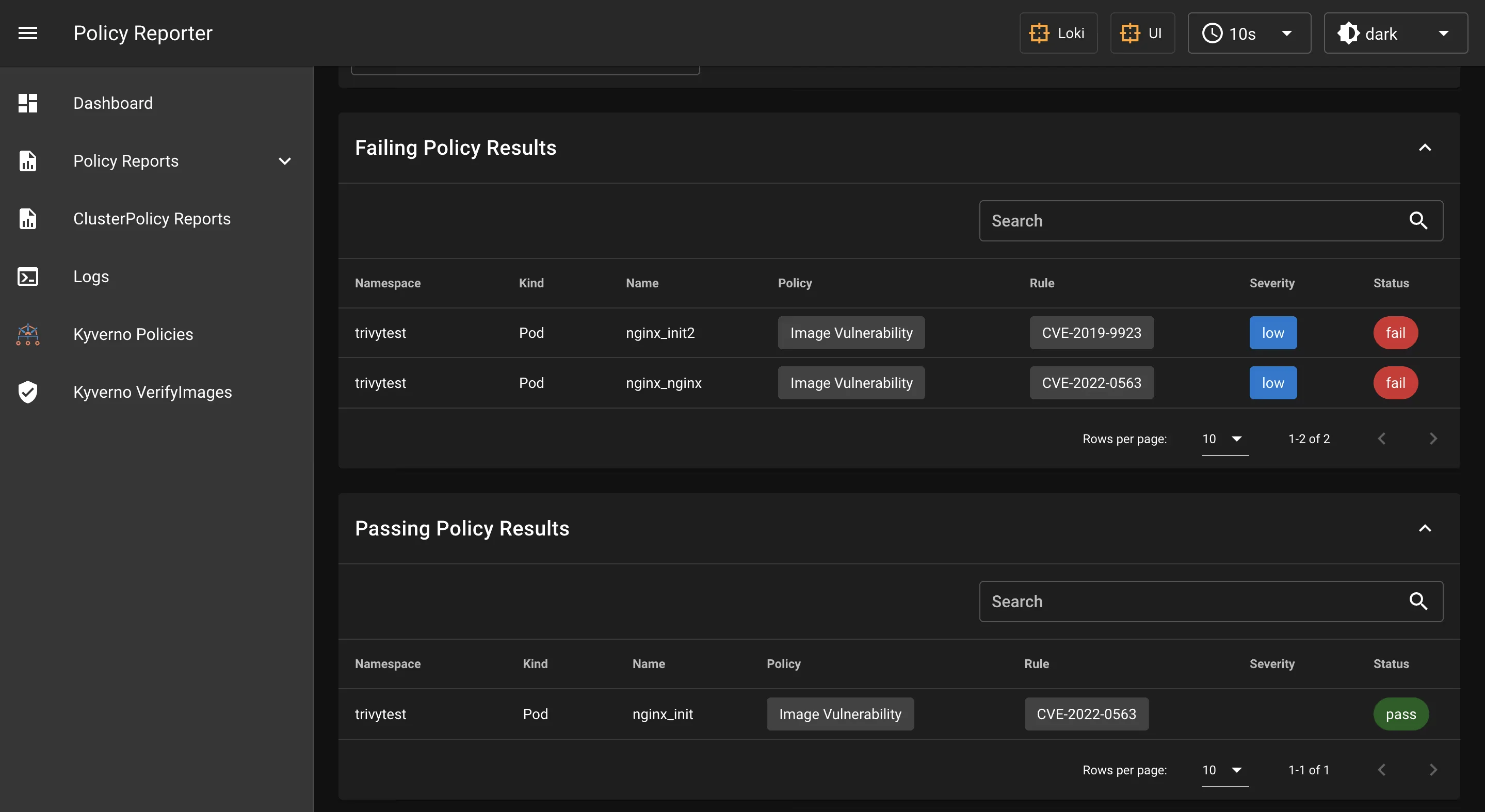 Policy Reporter UI