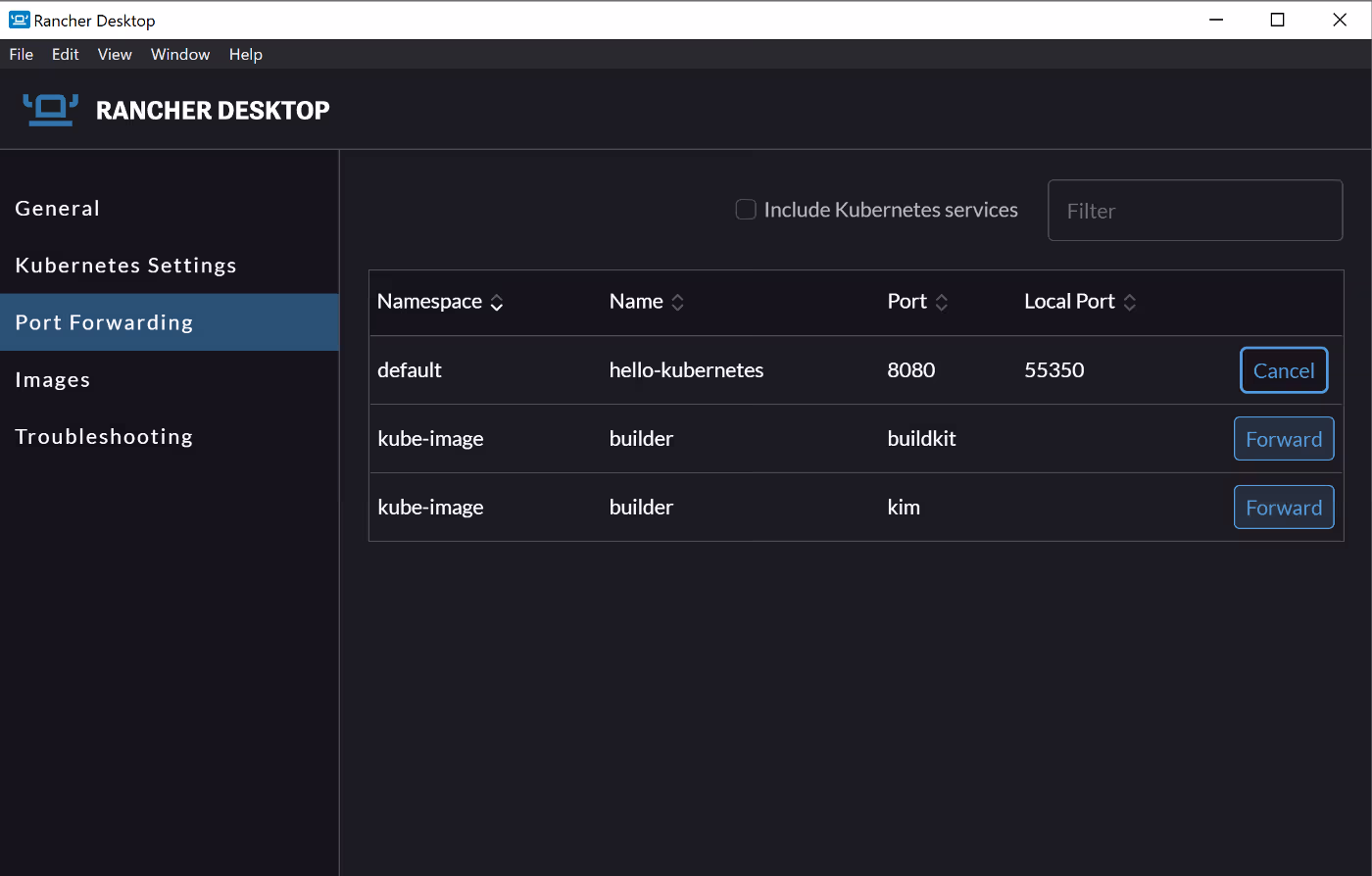 Rancher Desktop GUI2