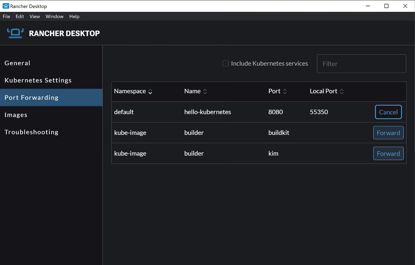Rancher Desktop GUI2