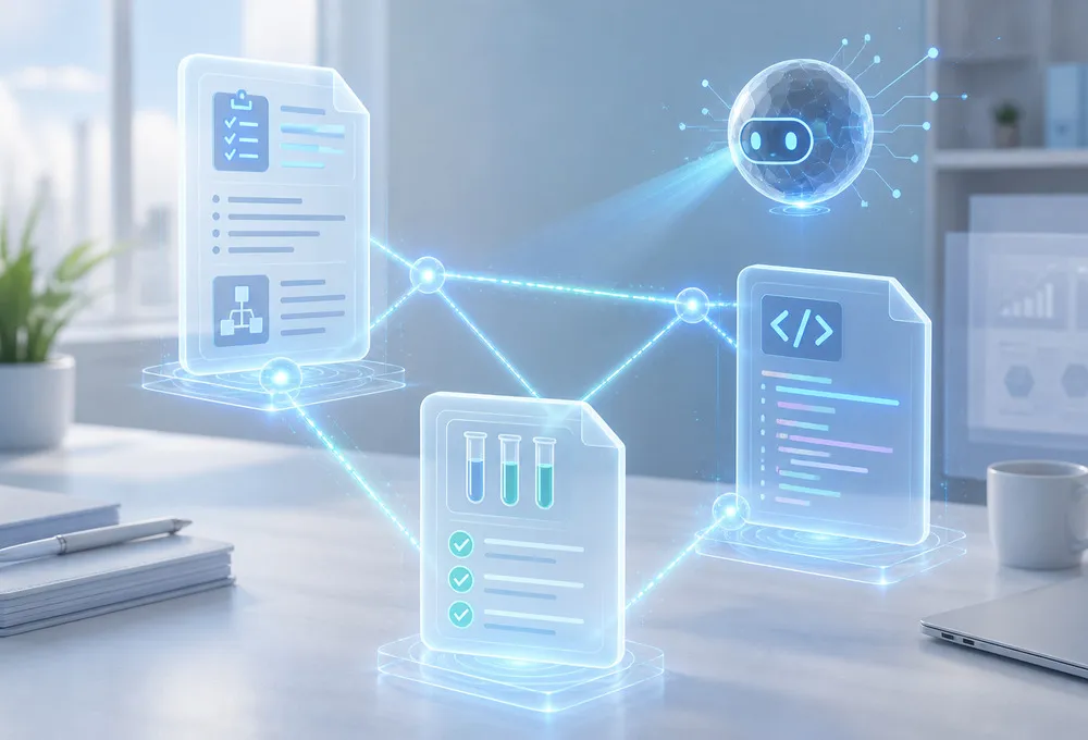 Traceability links connecting specs, tests, and code